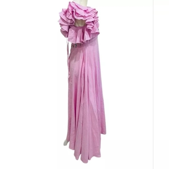 FANM MON Aster Pink DemreLinen Embroidered Maxi DressRuffle Sleeve NWT - Picture 8 of 16